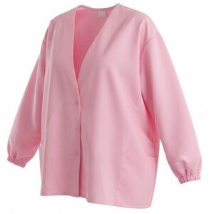 Women's Pink Scrub Top 5XL Long Sleeve V Neck Snap Front Pockets Made in USA